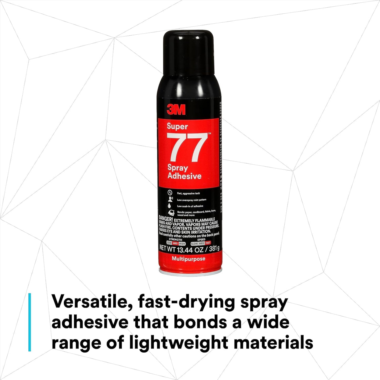 3M Super 77 Multipurpose Permanent Spray Adhesive Glue, Paper, Cardboard, Fabric, Plastic, Metal, Wood, Net Wt 13.44 oz