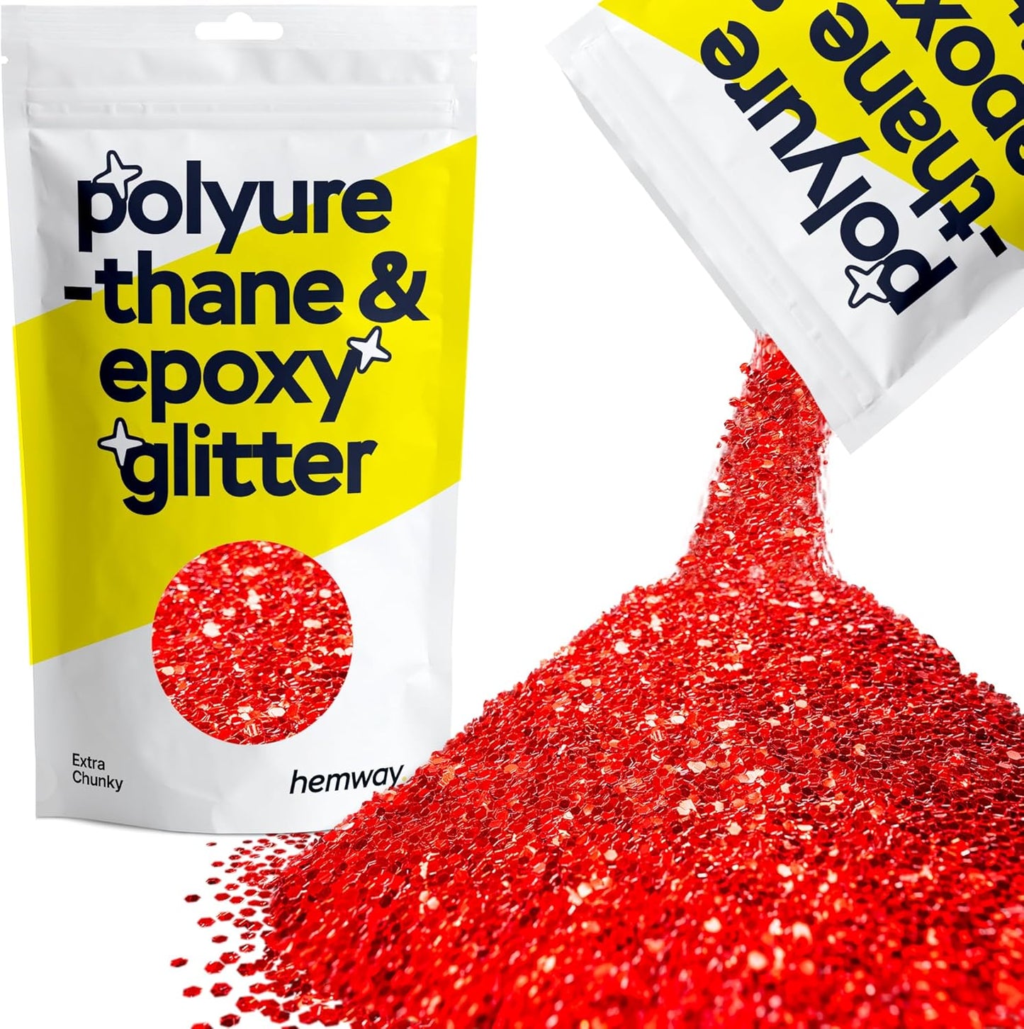 Hemway Polyurethane & Epoxy Resin Glitter 100g / 3.5oz Metallic Crystal Flake Additive for Flooring Jewelry Tumblers Glass Pigment - Extra Chunky (1/24" 0.040" 1mm) - Red