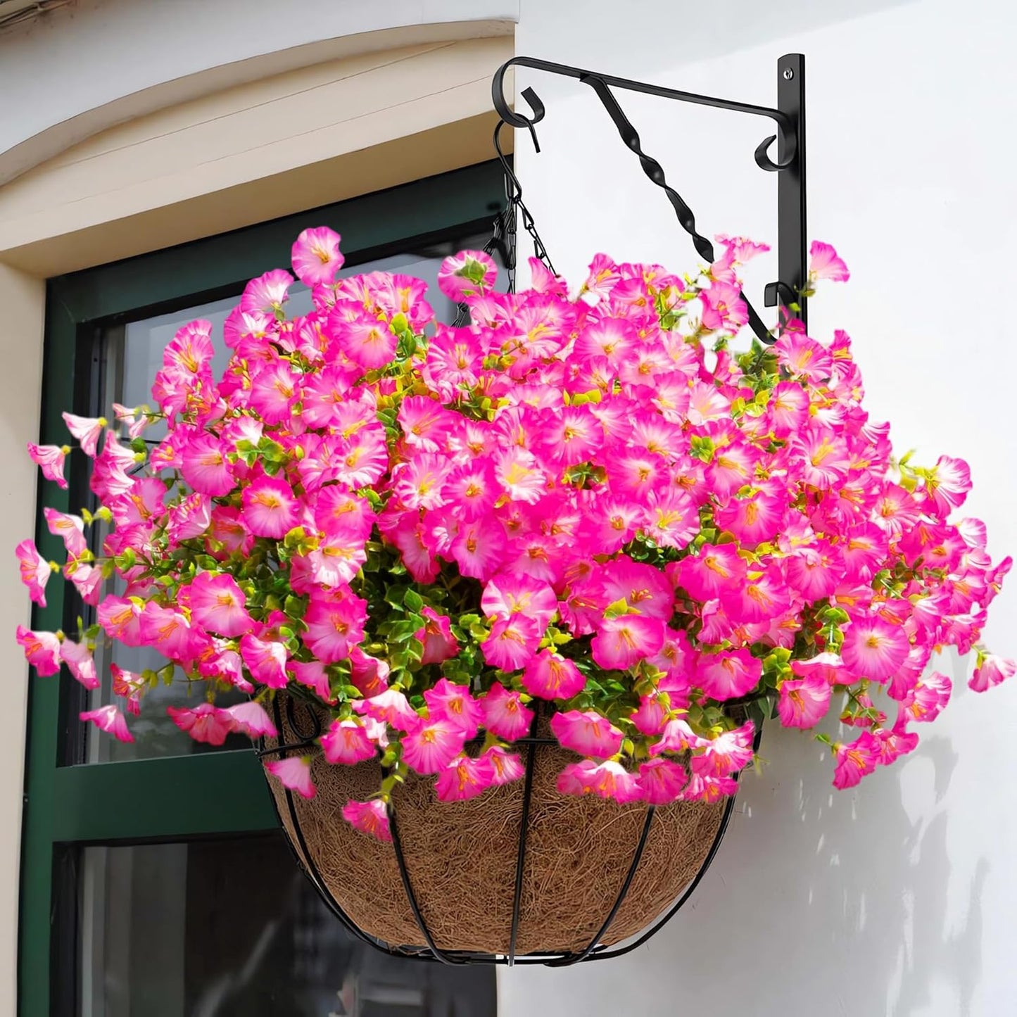 Artificial Flowers Fake Plants for Outdoor Indoor Decoration,16 Bundles UV Resistant Faux Plastic Flowers,Realistic Pink Morning Glory for Planter Porch Patio Home Table Wedding (Pink)