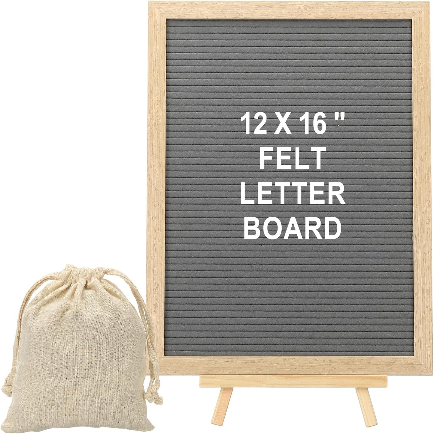 PATIKIL Felt Letter Board, 12x16Inches Gray Wooden Changeable Message Board with Storage Bag Stand for Kitchen Menu Classroom Farmhouse Decor Notes, White Bronze Letter