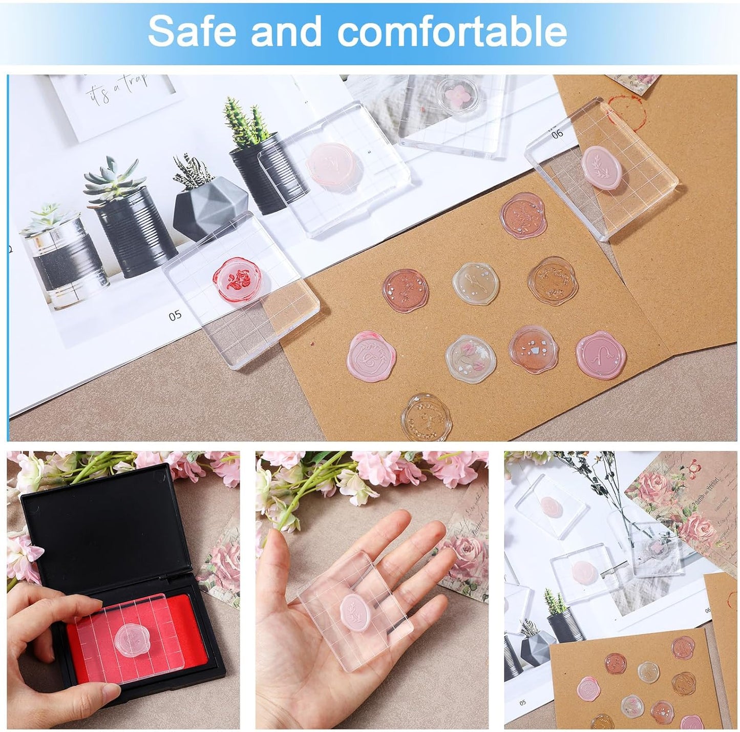 4PCS Acrylic Stamp Block,Square Acrylic Stamping Blocks, with Grid Lines, Clear Stamp Block, for DIY Crafts, Scrapbooking, Card Making, Decorations and Stamping Projects