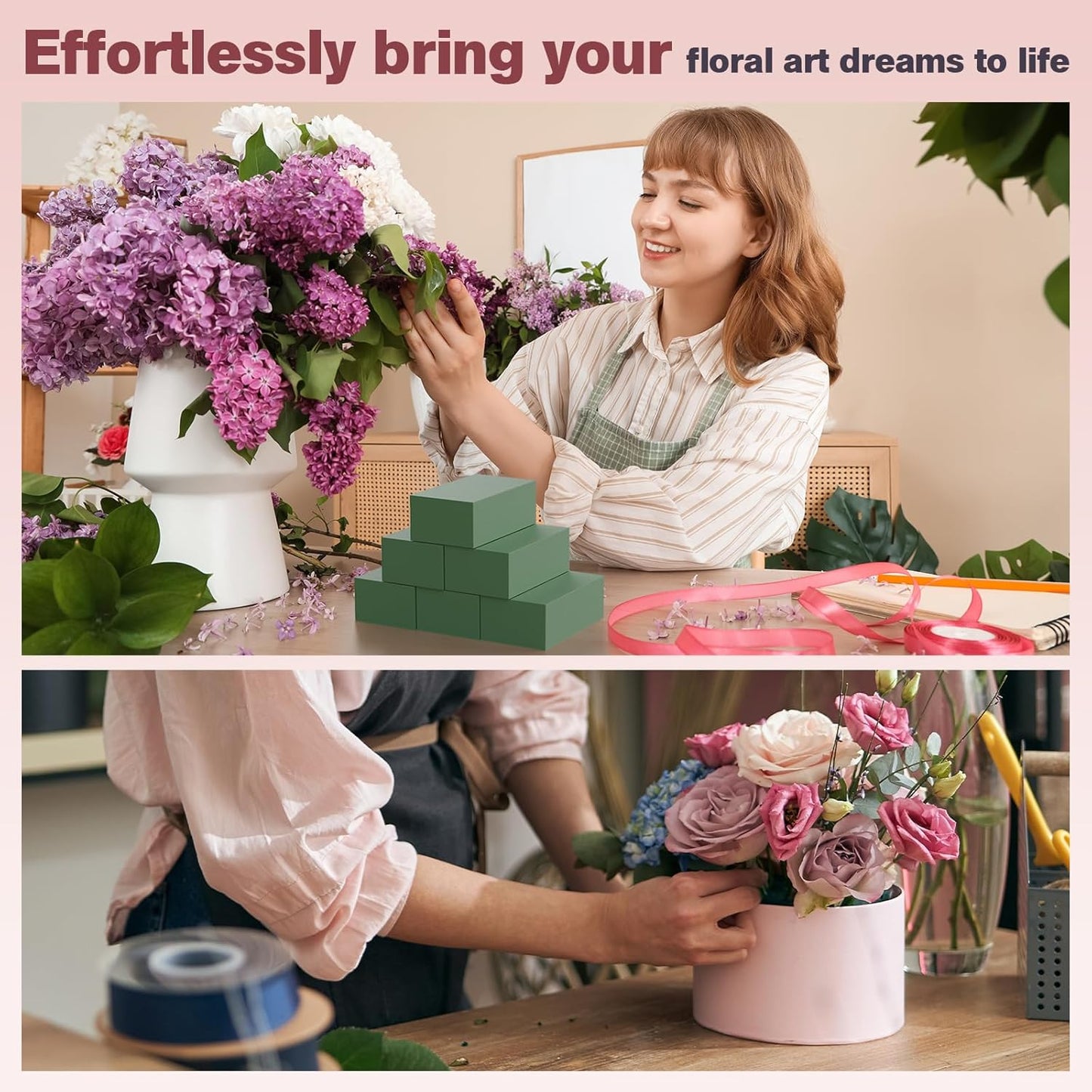 New 2025 6-Pack Floral Foam Blocks, Florist Green Foam for Flower Arrangements, Wet & Dry Styrofoam for Fresh and Artificial Flowers, Premium Plant Sponge Foam for Planters (5.5"L X 3.1"W X 1.6"H)
