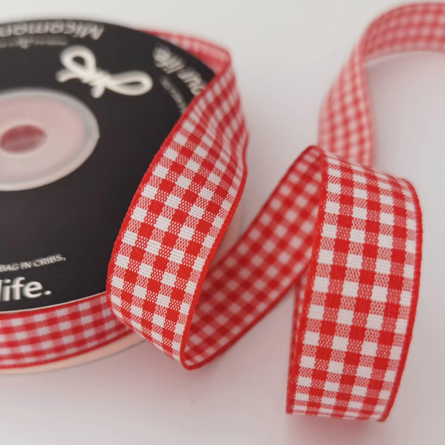Red and White 100% Polyester Gingham Ribbon 25 Yards Each Roll (5/8", red)