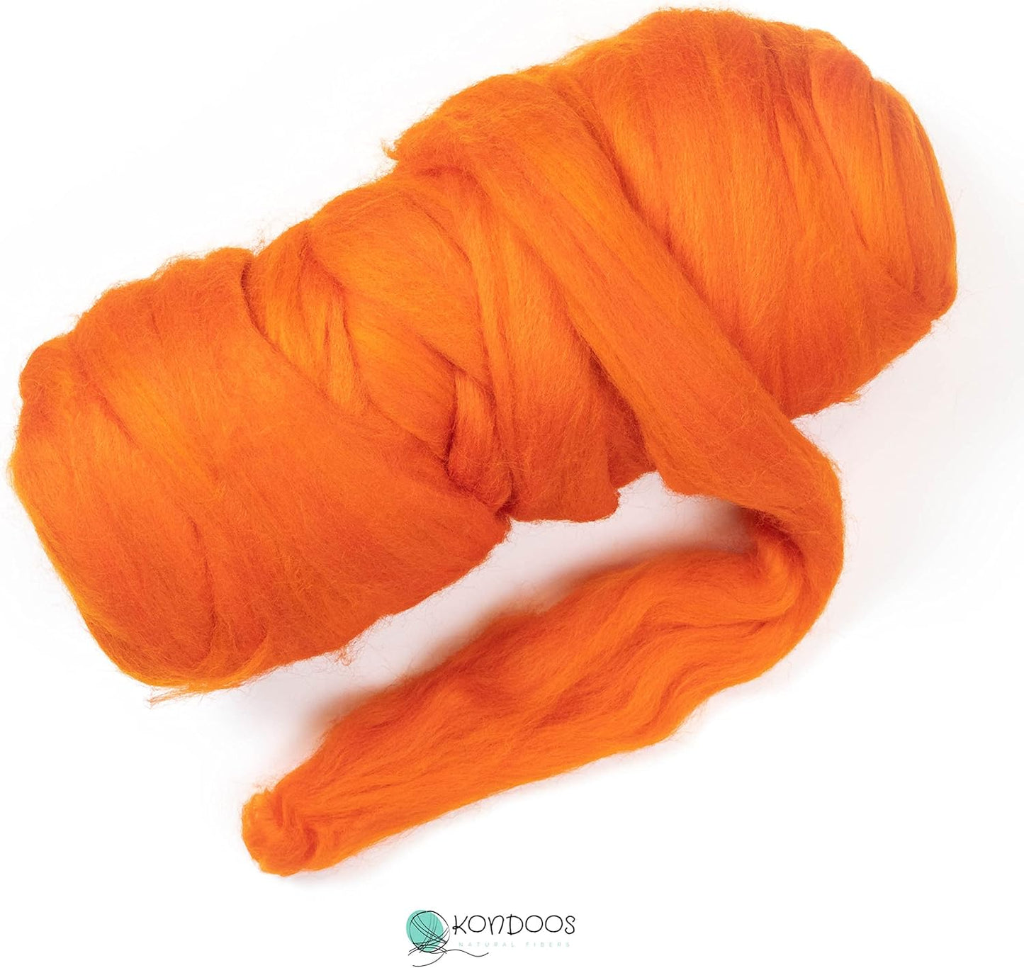 Colored Natural Wool roving Chunky Thick 1 lb. Best Wool for Needle Felting, Wet Felting, handcrafts and Spinning Yarn. (Orange, 1 lb)