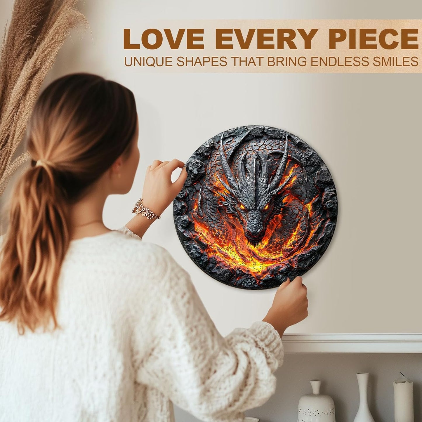 Wooden Puzzles for Adults, 3D Fire Dragon Puzzles, Wood Adult Puzzle, Birthday Gifts for Puzzle Lover (L-13.4 * 13.4 in 270pcs)