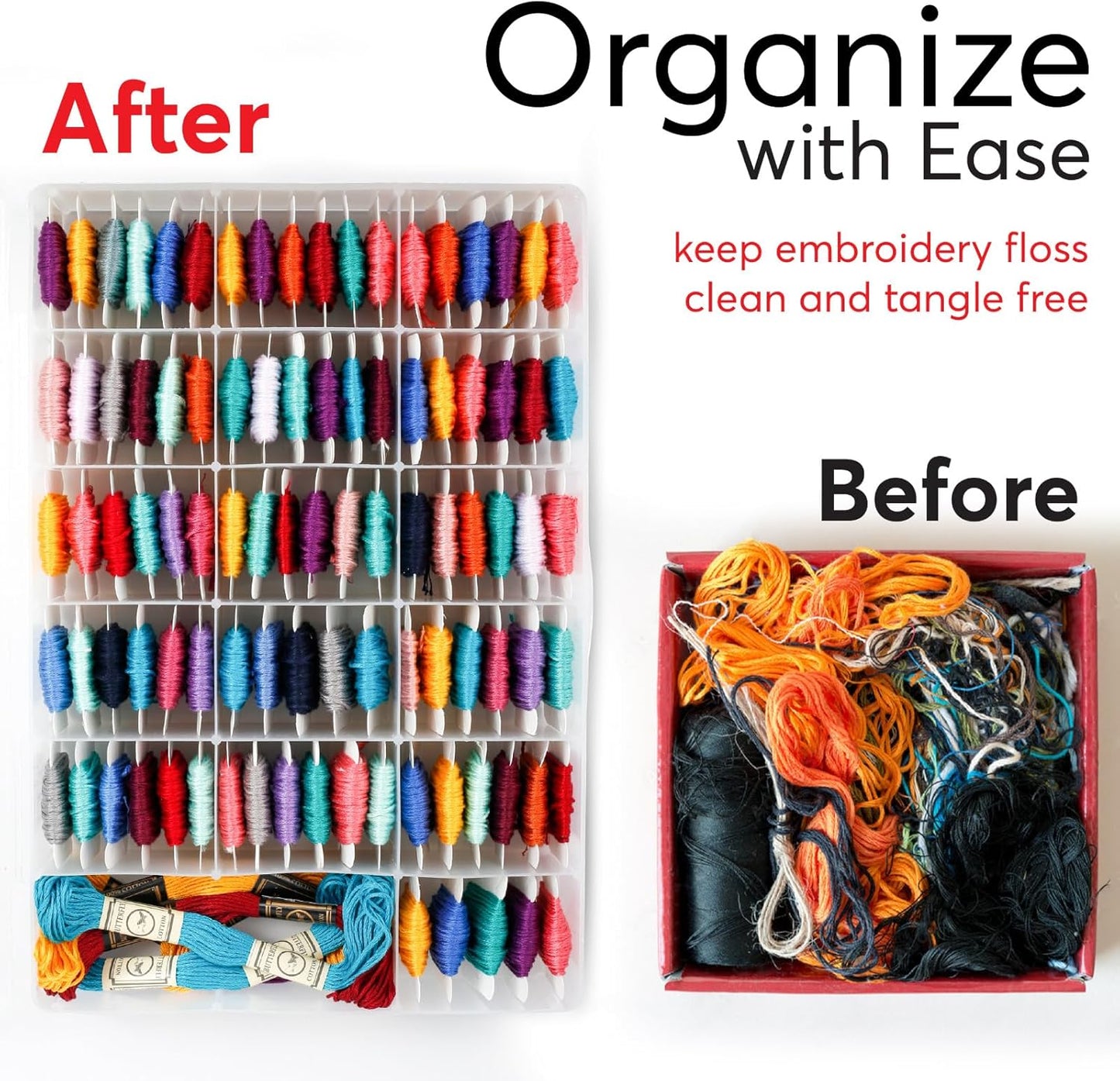 3PACK Embroidery Floss Organizer Box with 50 Cardboard Bobbins - 17 Compartments Clear embroidery thread and Beads organizer box, Snap-Tight Clear Sewing Organizer - Jewelry Bead Holder (Made in USA)