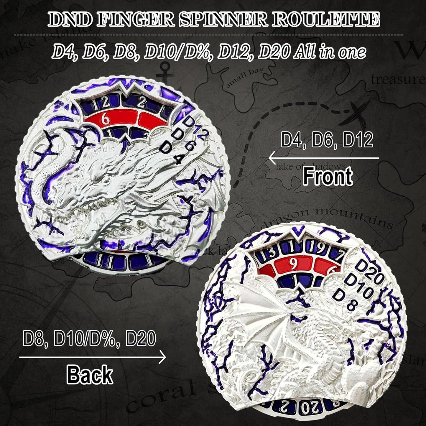DND Dice Set Roulette: Fidget D4 D6 D8 D10 D10% D12 D20 All in One Metal D&D Spinner Dice - Cool Role Playing Dice Gifts for Dungeons and Dragons TRPG MTG Games Lover Players (Silver)