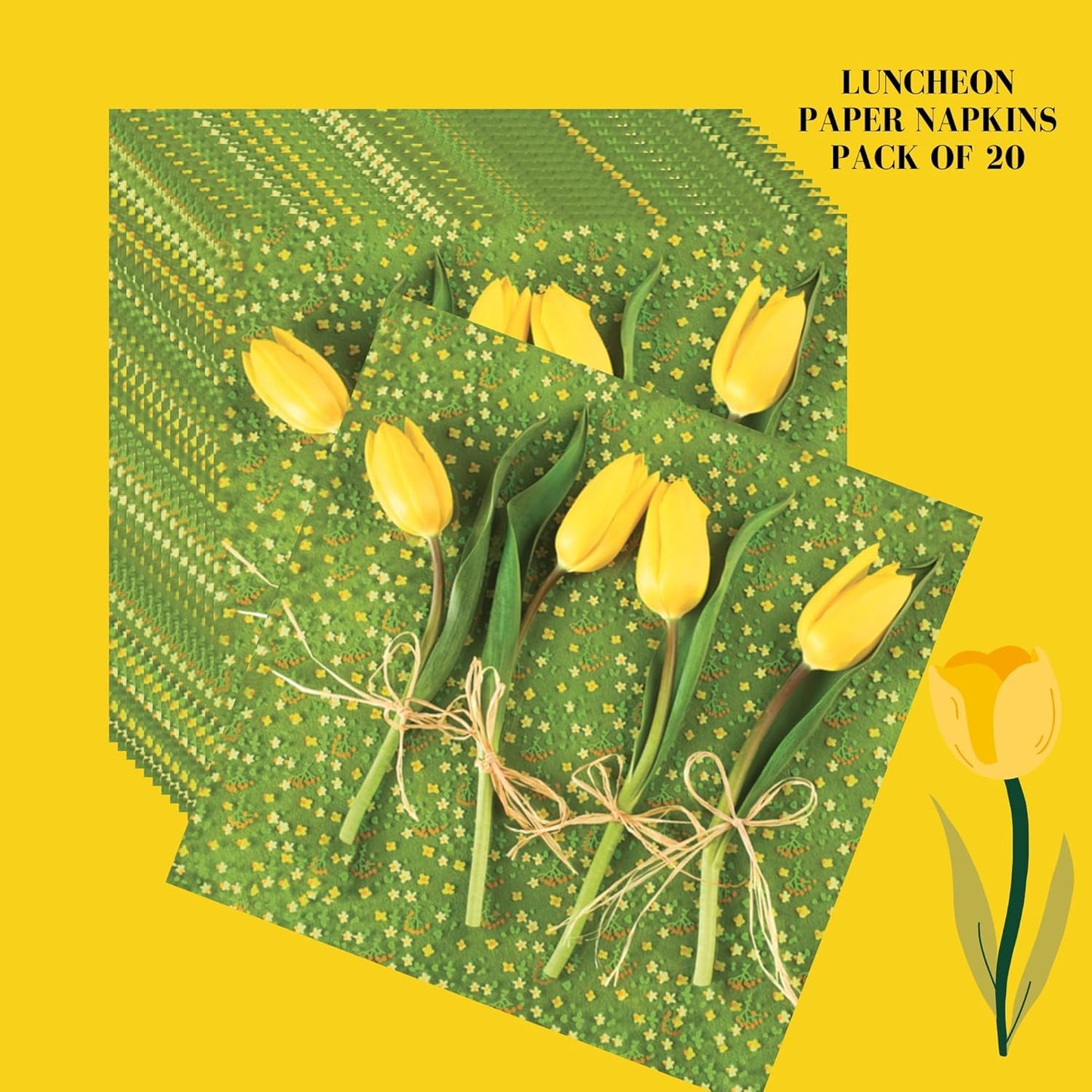 20-ct 13x13 Flowers Paper Luncheon Decoupage Napkins, 3-Ply Servilletas Printed Tulips Flowers Cocktail Napkin for Art, Dinner and Party, Disposable Napkins Decor