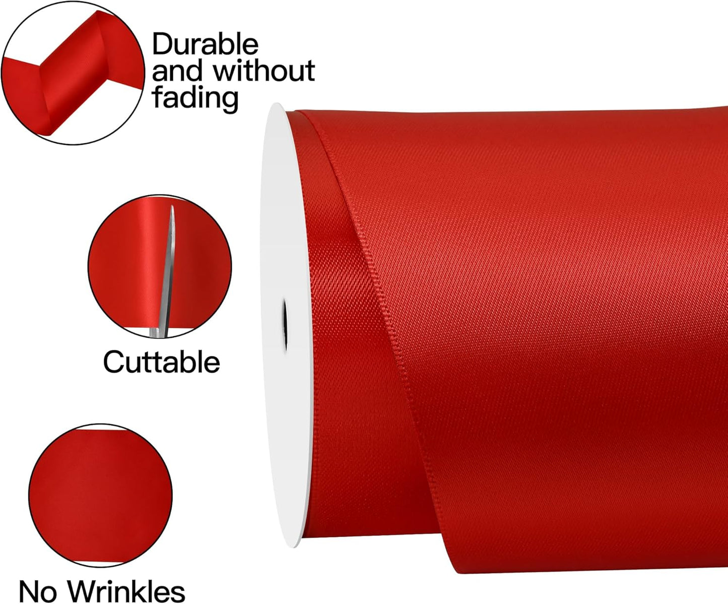 Red Satin Ribbon 4 Inch X 15 Yards Solid Color Double Faced Ribbons Perfect for Crafts Wedding Decor Bow Making Arts Sewing and More
