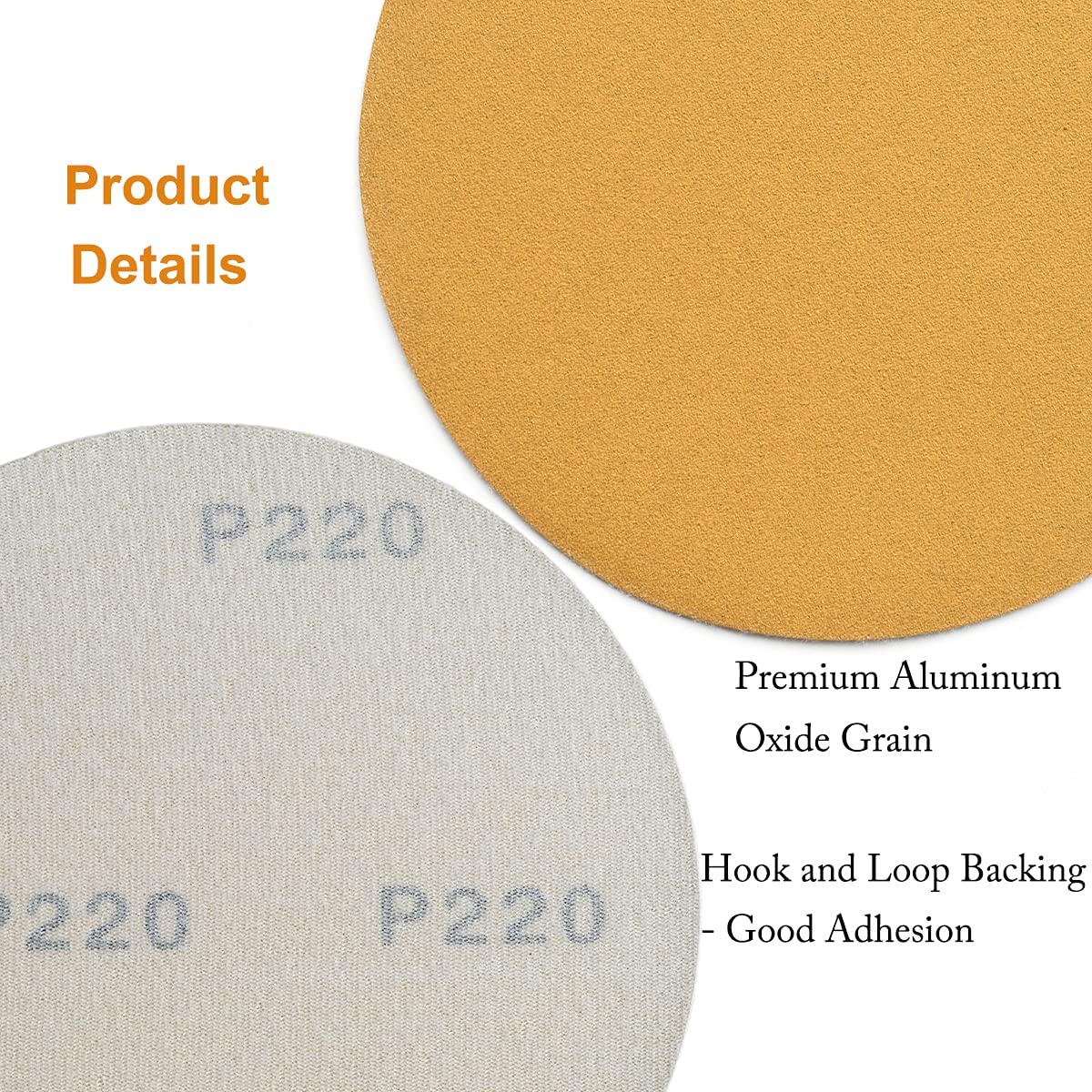6-Inch No-Hole Hook and Loop Sanding Discs 220-Grit, Random Orbital Sandpaper for Automotive and Woodworking, 100-Pack