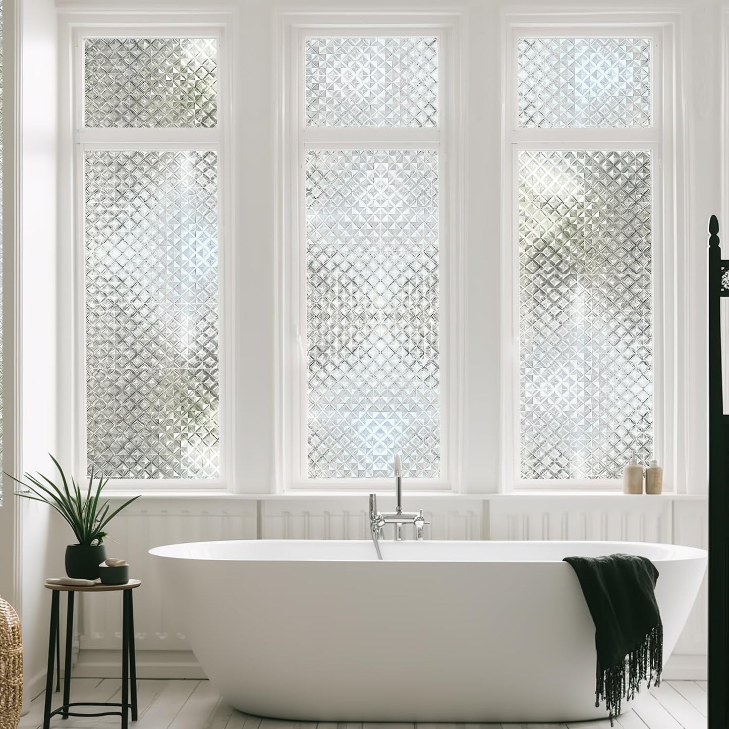 Qualsen Window Privacy Film, Stained Glass Window Film Heat Control UV, Frosted Rainbow Bathroom Decorative Film 3D Static Clings, Peel and Stick Window Tint for Home,17.5x78.7inch