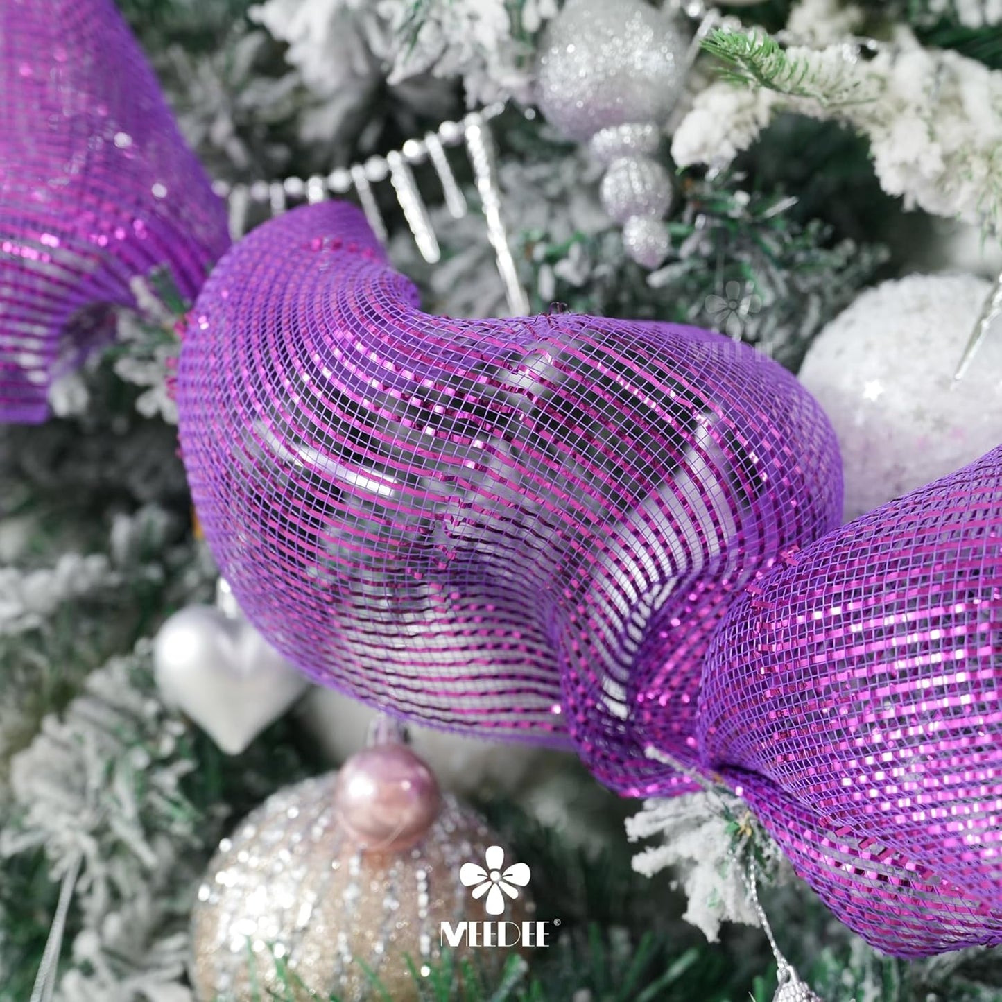 MEEDEE Purple Deco Mesh 10 Inch Deluxe Wide Foil Metallic Mesh Decorative Mesh Wide Purple Mesh Ribbon Halloween Mesh for Wreaths, Christmas Tree, Garland, Gift Wrapping, Bows Making (30 Feet)