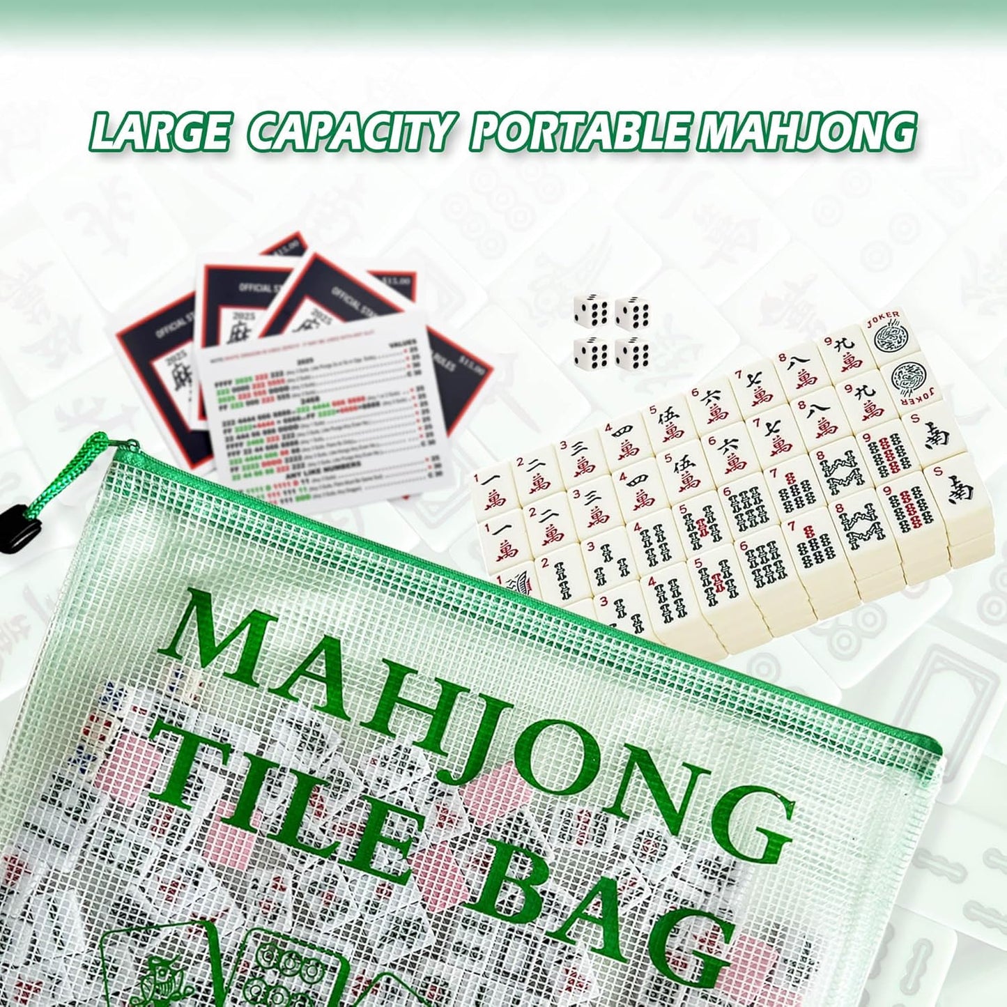 2Pack Mahjong Tile Bag, Case for American Mah Jong Set, Mahjong Gifts Accessories, Portable Card Holder Bouch, Green (Case Only)