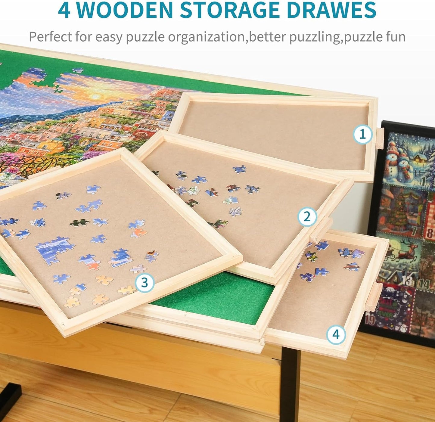 2000pcs Puzzle Table with Legs,40.16"x28.5"Wooden Jigsaw Puzzle Board with 4 Drawers & Cover,Height Adjustment & Weight optimization