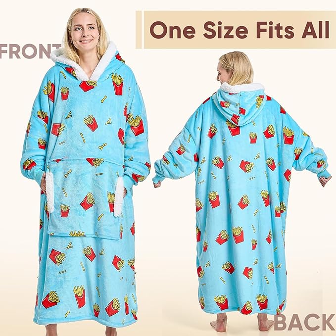 yescool Wearable Blanket Hoodie, Flannel Sherpa Fleece Blanket Sweatshirt for Adults Women Men,One Size Fits All