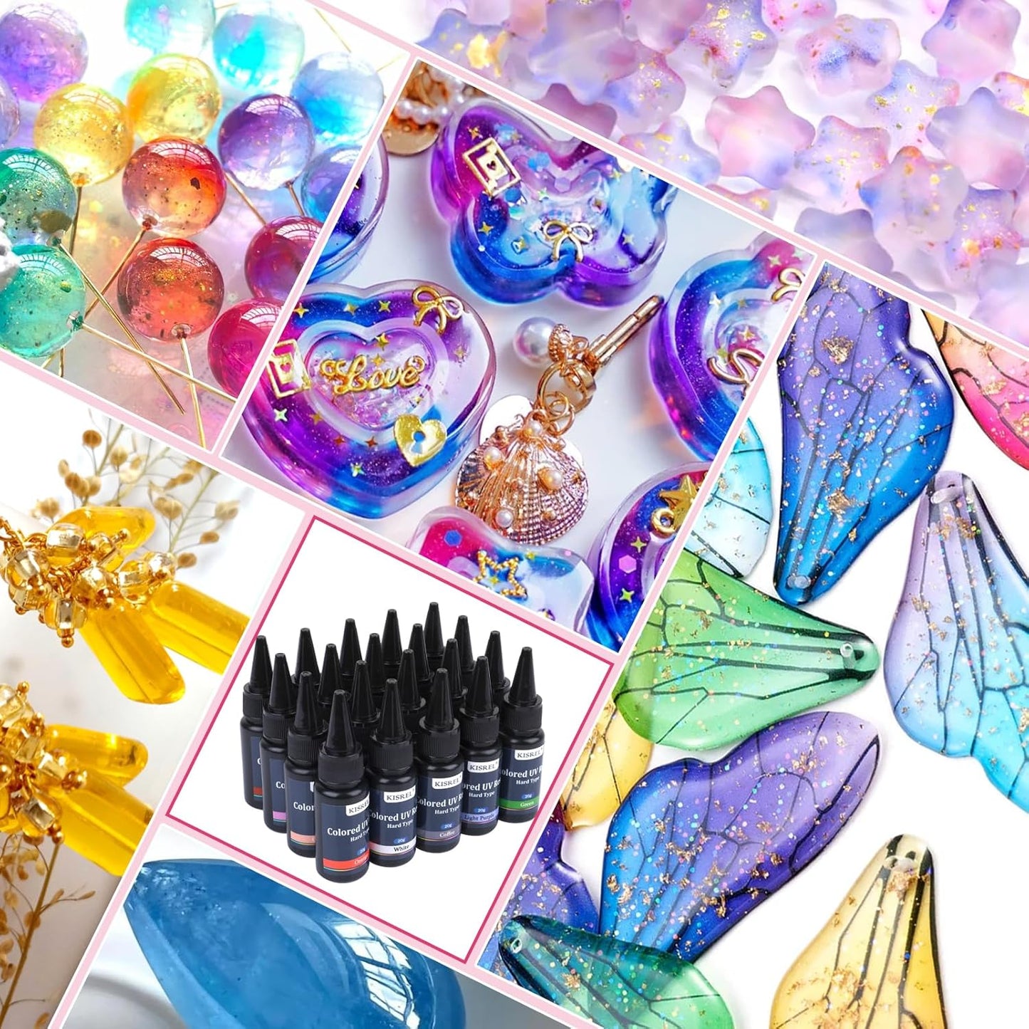 KISREL UV Resin, 20 Colors - 400g UV Resins Kit, Transparent Colored Resins, Rigid Ultraviolet Clear Resin for Crafts, Jewelry Making and Decoration