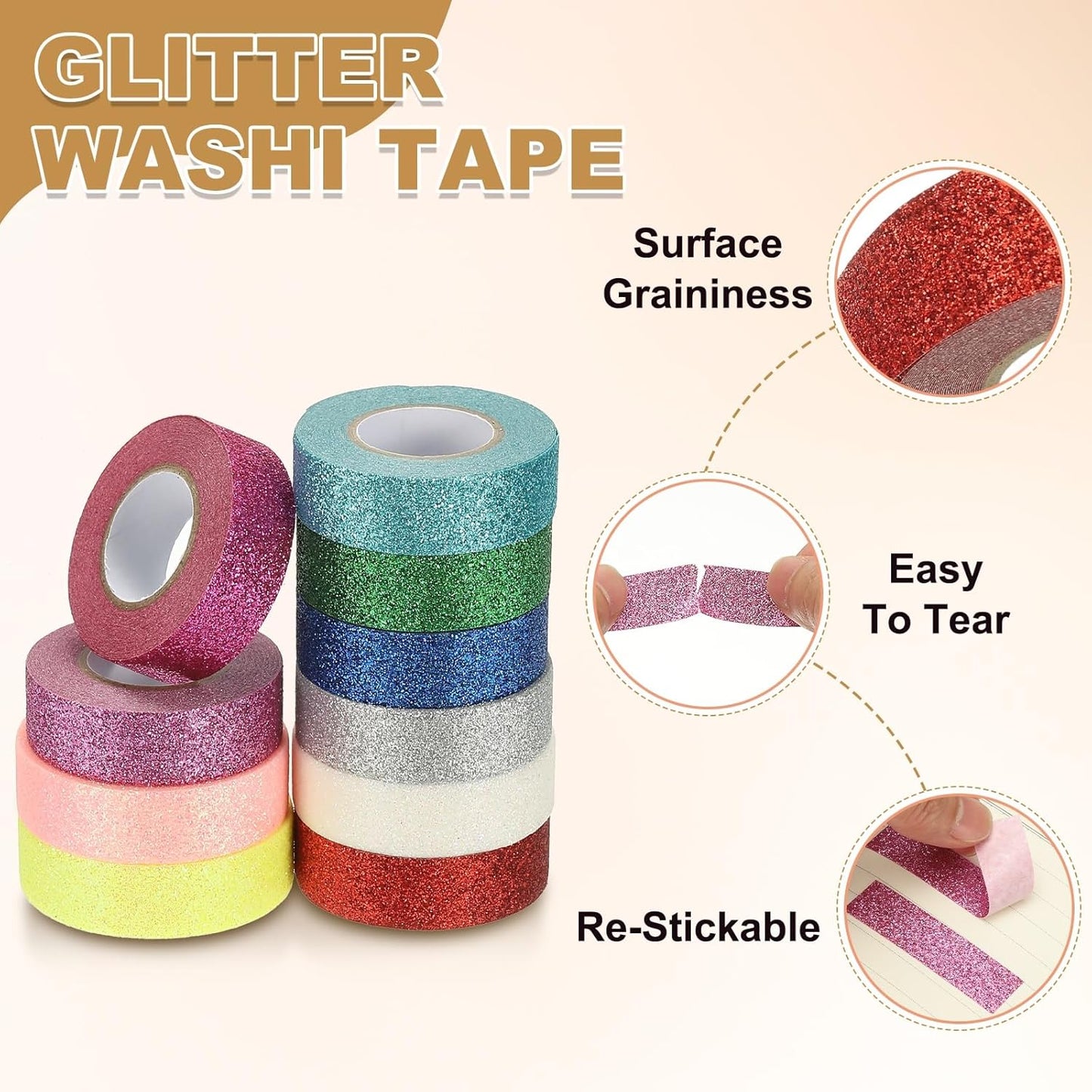 PATIKIL 2 Roll Glitter Paper Washi Tape, Washi Decorative Tape for Crafts, Yellow