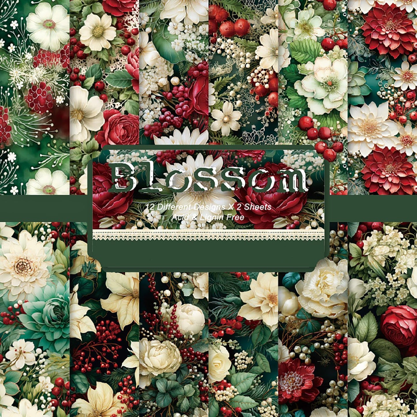 YASMEN Floral Scrapbook Paper Pad - Flower Patterned Cardstock Pads, 6x6 Single-Sided Craft Paper for Card Making, Scrapbooking, Greeting Cards, Junk Journal, Planners, Art Collage - 24 sheets