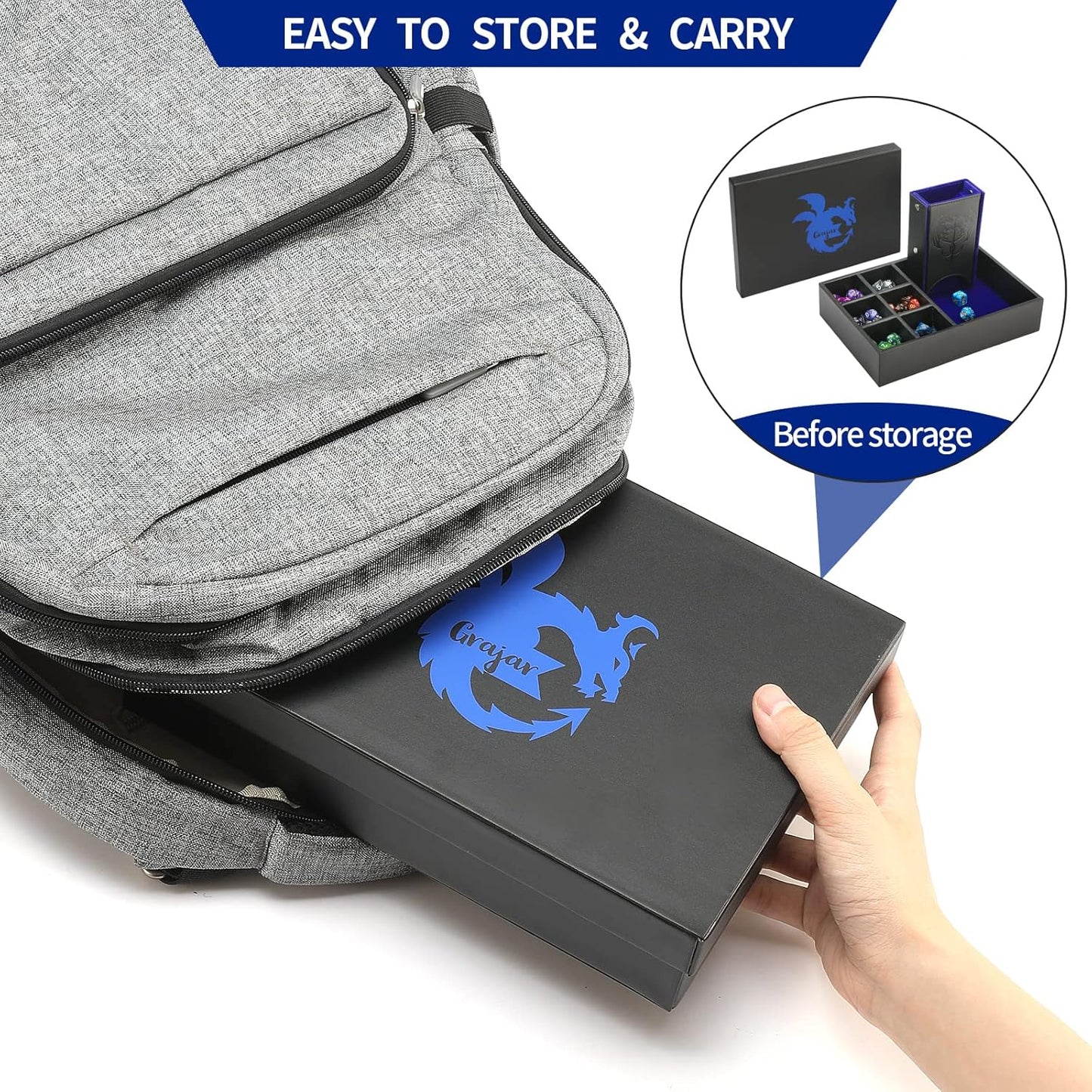 3 in 1 Dice Tray with Lid, Portable Dice Box Storage for DND, Dungeons and Dragons, D&D, MTG & RPG Games - Blue