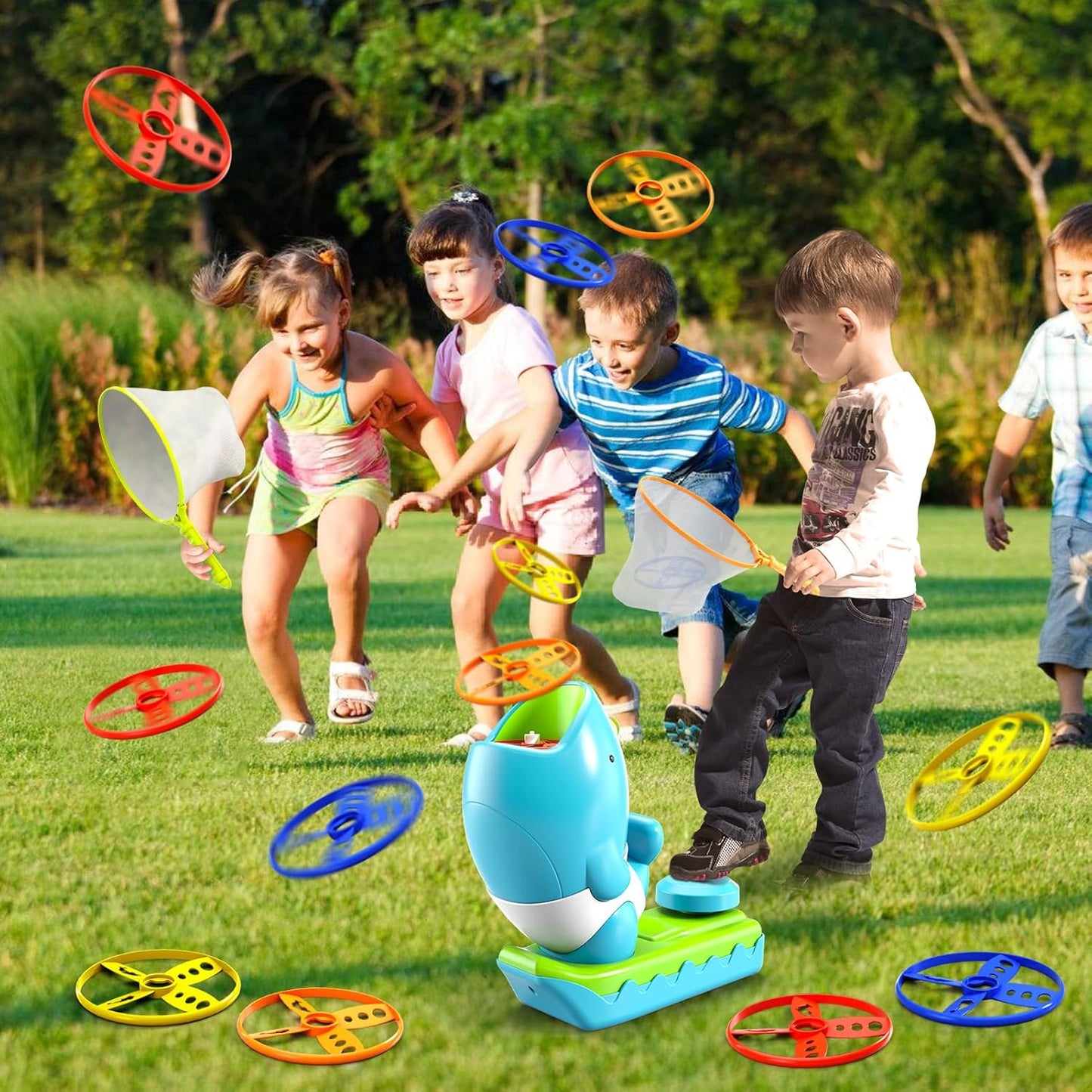 15 PCS Flying Disc Launcher Outdoor Indoor Game Toys Gifts for 3 4 5 6 7 Year Old Boys Kids, Outdoor Outside Game Toys for Boys Girls Ages 3-5 4-8, Ideal 3 4 5 6 Year Old Birthday Gifts