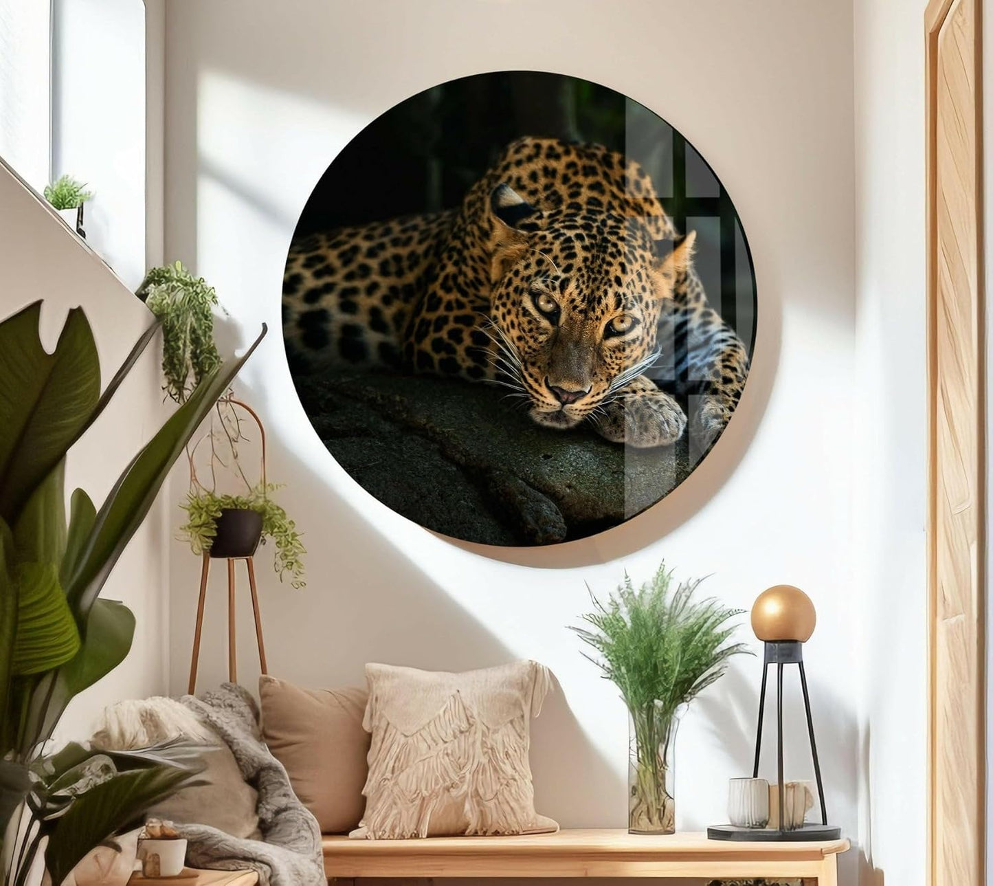 My Photostation.com Round 24'' Fierce Leopard Glass Wall ArtTempered Glass Printing Wall Decor Large Wall Art Wall Hangings