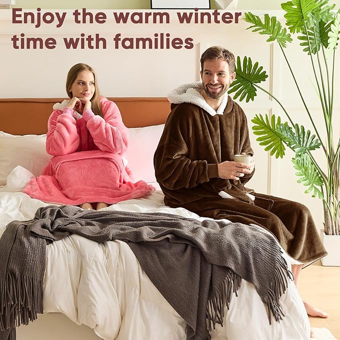 yescool Wearable Blanket Hoodie, Flannel Sherpa Fleece Blanket Sweatshirt for Adults Women Men,One Size Fits All