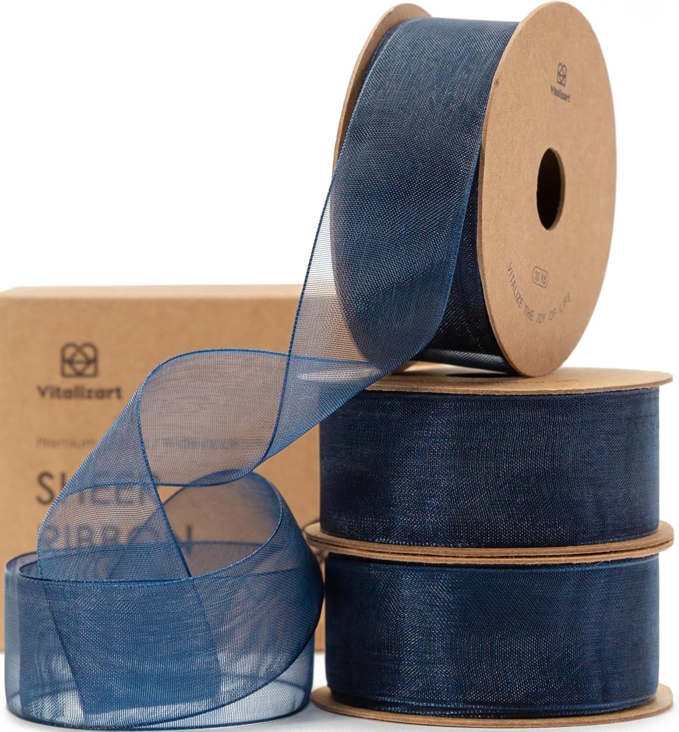 Vitalizart Navy Blue Ribbon Organza Sheer Ribbon 1 inch x 30 Yd in Total Handmade Fabric Ribbons for Gift Wrapping Christmas Tree Crafts Bows Wedding Invitations Wreaths Wrap