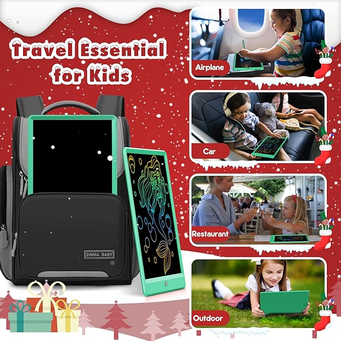 FLUESTON LCD Writing Tablet, Doodle Board Toys Gifts for 3-8 Year Old Girls Boys, 10 Inch Colorful Electronic Board Drawing Pad for Kids, Gifts for Toddler Educational Learning Travel Christmas, Green
