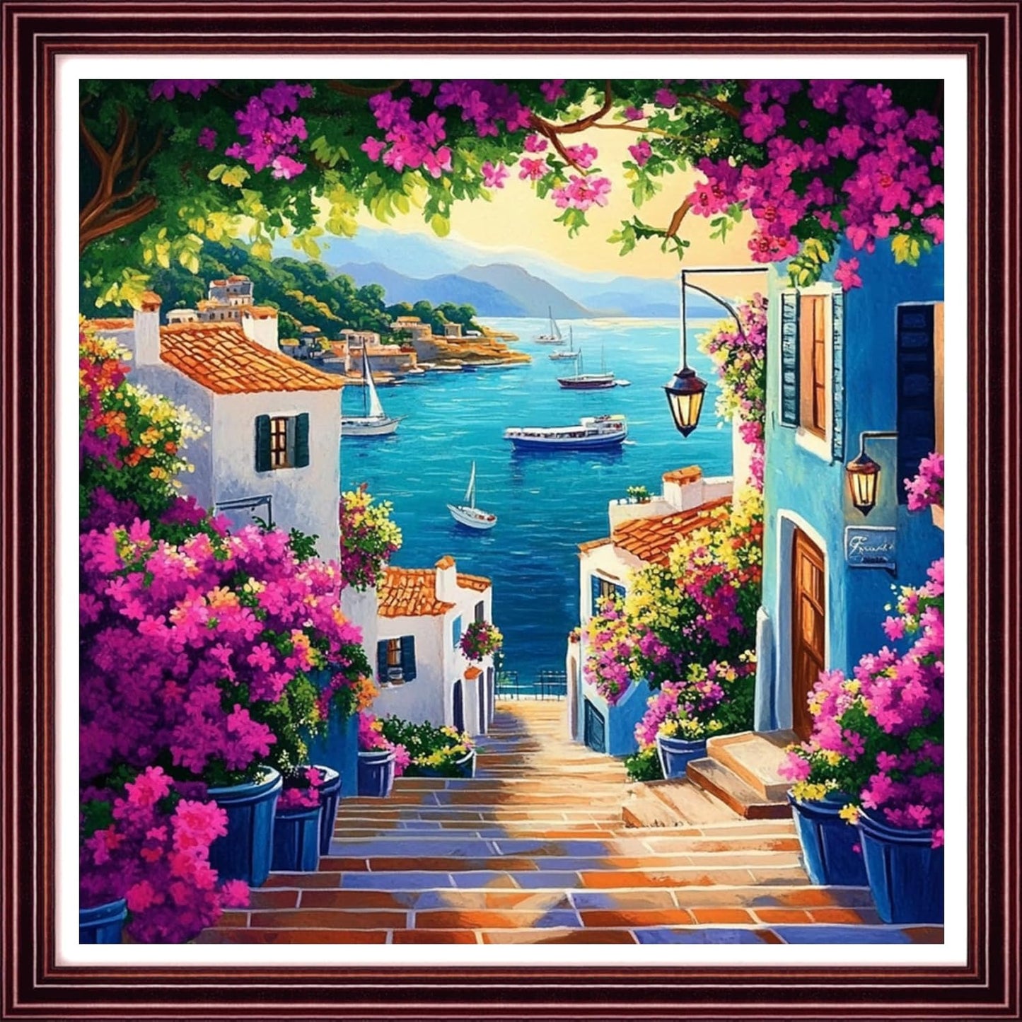 Redxing Stamped Cross Stitch Kits Full Range of Embroidery Starter Kits- Needlepoint Counted Cross Stitch Kits for Beginner Adults 11CT Printed Embroidery Kit-Seaside Floral Scenery 18x18 inch