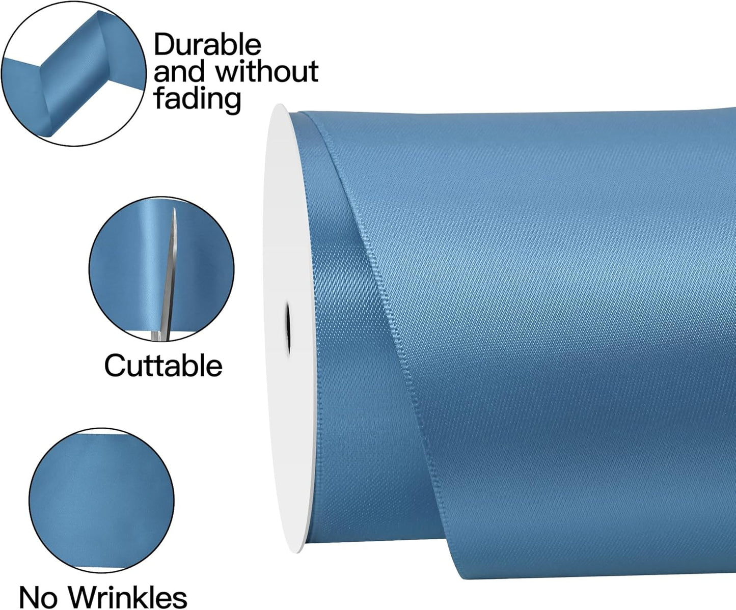 Blue Smoke Satin Ribbon 4 Inch X 15 Yards Solid Color Double Faced Ribbons Perfect for Crafts Wedding Decor Bow Making Arts Sewing and More