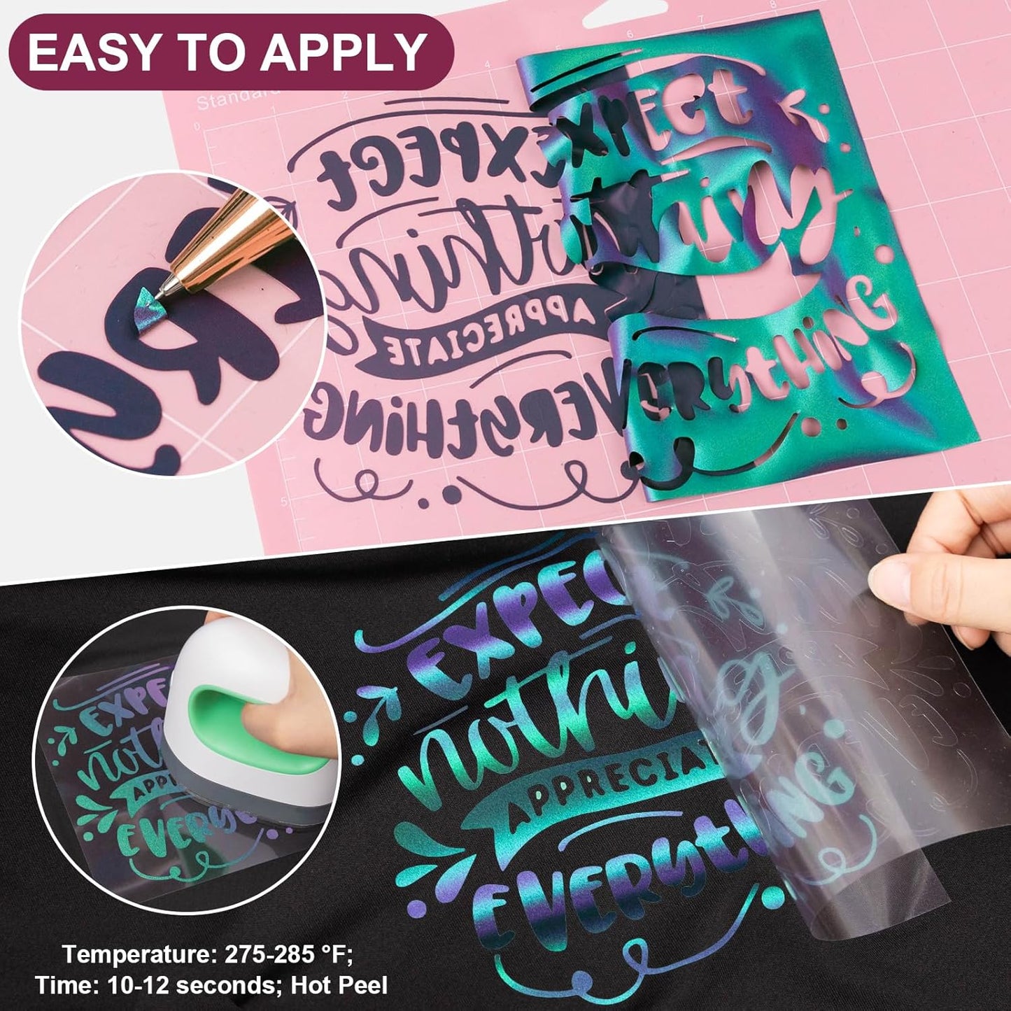 VINYL FROG Chameleon Heat Transfer Vinyl Roll HTV Vinyl - 12" x12ft Purple to Green Gradient Iron on Vinyl for T-Shirts, Heat Press Vinyl for DIY Craft Designs (Purple to Green)