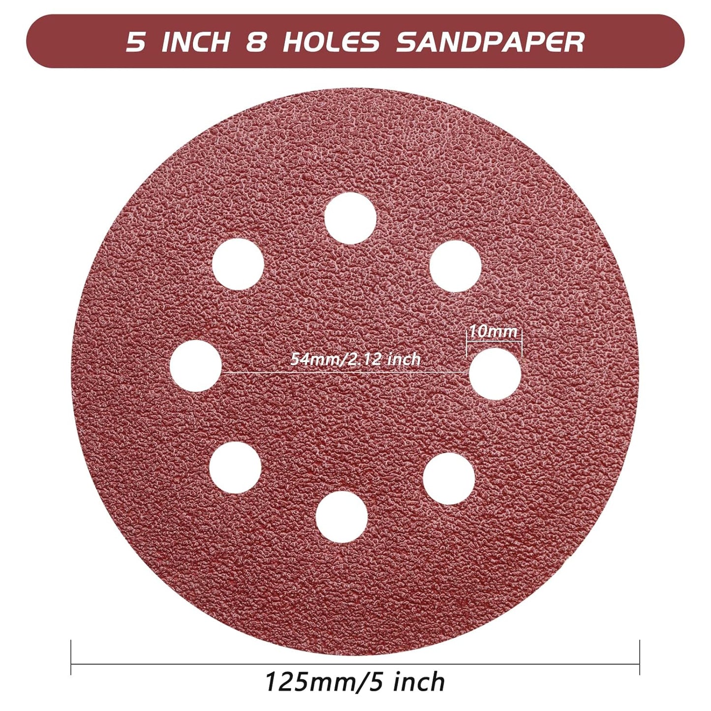 110pcs 5 Inch Sanding Disc, ZEHIQ 8 Hole Hook and Loop Sandpaper Assortment 40 60 80 100 120 150 180 240 320 400 600 Grits Orbital Sanding Pads for Random Orbital Sander