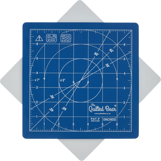 The Quilted Bear Rotating Cutting Mat 7" x 7" - Locking & Rotating Self Healing Cutting Board for Sewing, Fabric & Effortless Quilting - 360 Degree Sewing Supplies Mat for Craft Table (Blue)