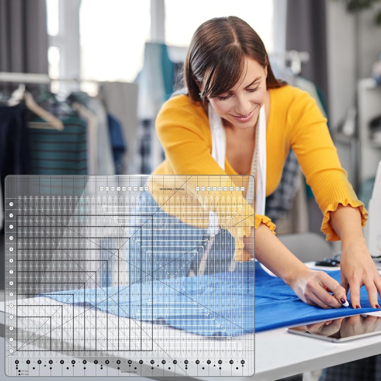 Quilting Ruler,17-3/4in x 22in,Slotted Patchwork Ruler & Template,Non-Slip Grip Acrylic Fabric Strip Cutting, Sewing, Crafting