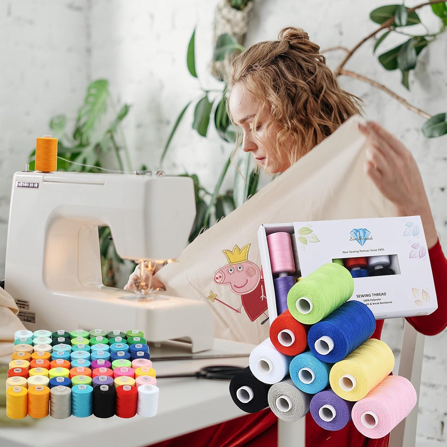 Simthread All Purpose Sewing Thread, 24 Spool 1000 Yards Polyester Thread for Sewing, Handy Polyester Sewing Threads for Sewing Machine - 24 Colors