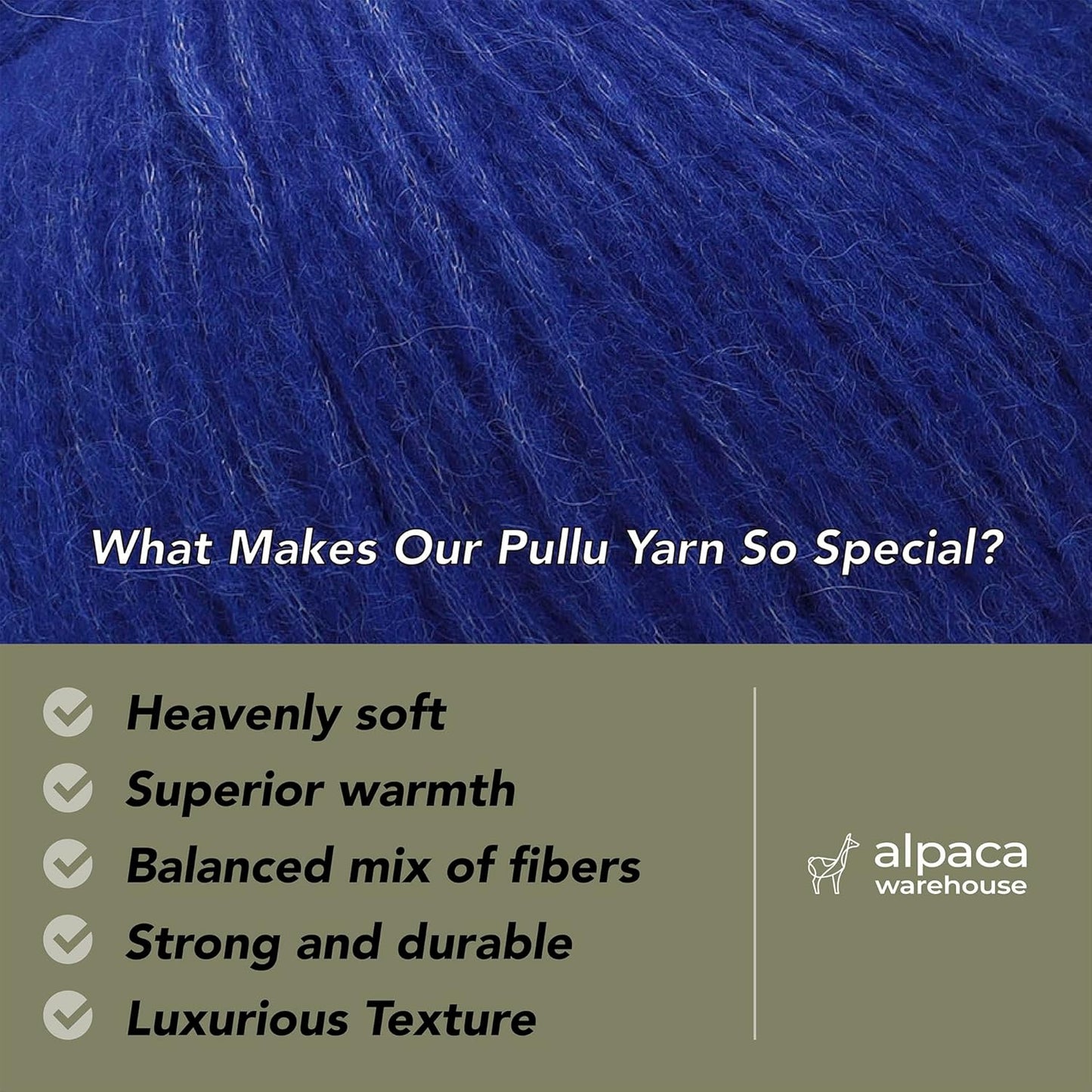 Pullu - Baby Alpaca Merino Wool Yarn Set of 3 Skeins (150 Grams) Worsted Weight - Sourced Directly from Peru - Heavenly Soft and Perfect for Knitting and Crocheting (Blue Indigo)