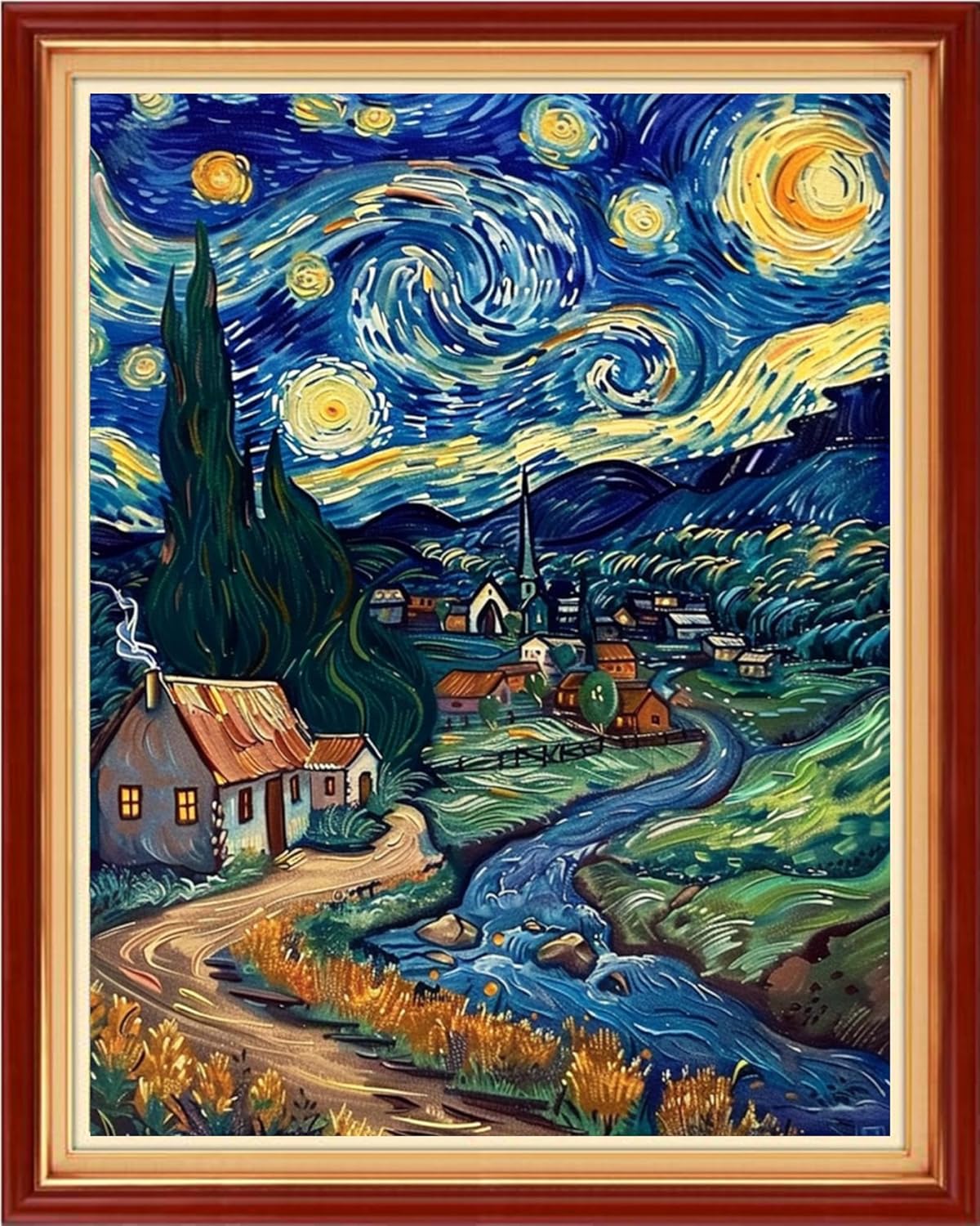 Magxvouy Cross Stitch Kits Stamped Full Range of Embroidery Kits,Cross Stitch Patterns Needlework Kits for Beginners 11CT Printed Kits&Starry Night 16x20 inch