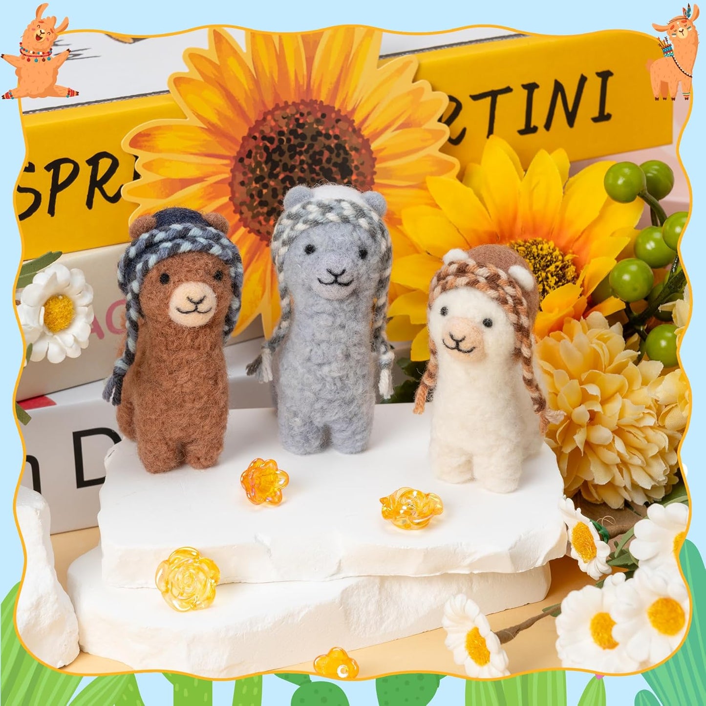 WATINC Needle Felting Kit - 3 Set Unique Different Cute Doll Wool Felt Needle Tools Foam Pad Instruction, DIY Home Decoration Craft Party Supplies for Art Work Starter Beginners (Alpaca)