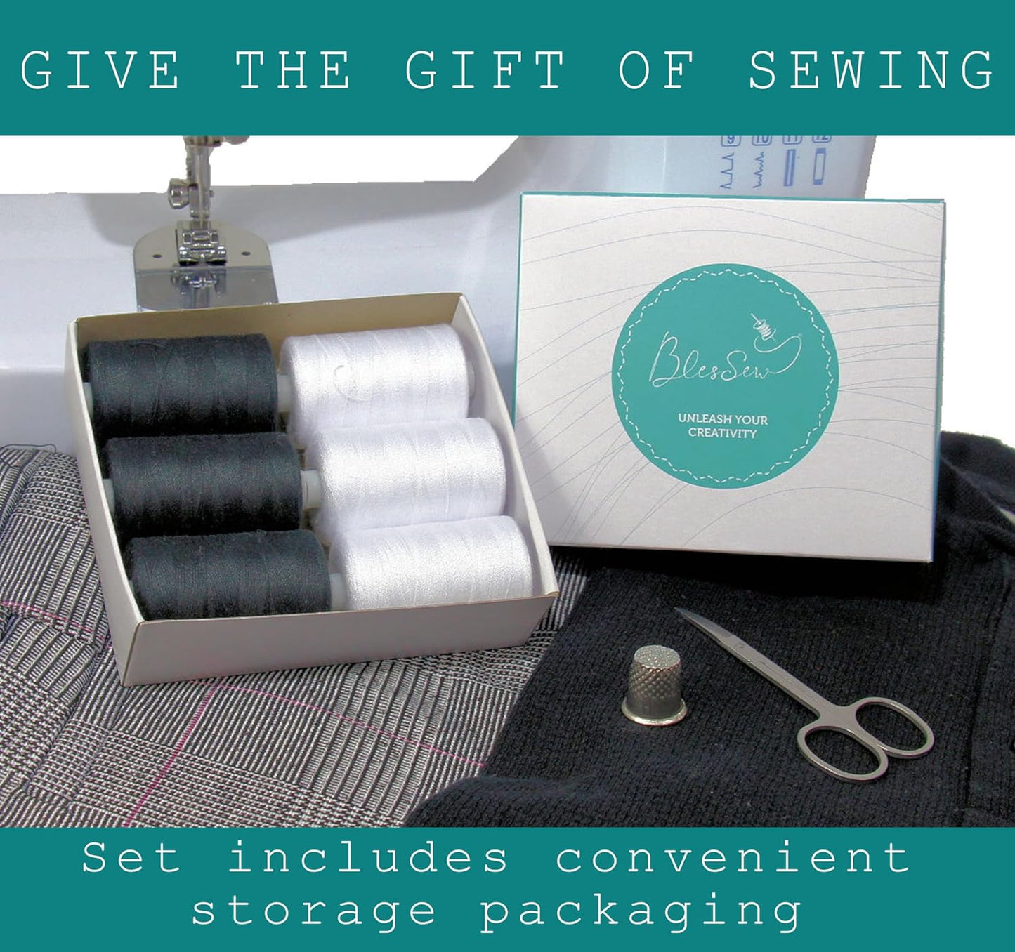 Black & White Sewing Thread - 6 Spools of Polyester Thread for Sewing Machine for Beginners, Hand Stitching & Quilting - 1000 Yards Per Spool