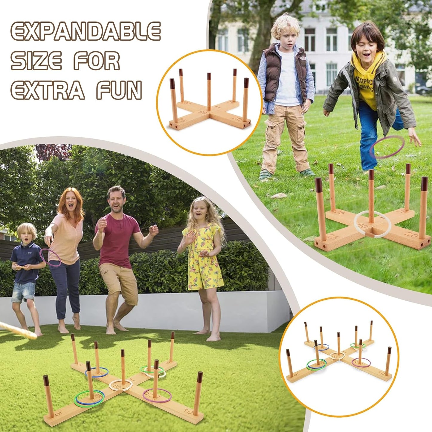 Ring Toss Game Outdoor - 33" Extra Large Outdoor Games for Adults and Family, Beechwood Giant Backyard Games, Ring Toss Game for Adults and Kids with 30 Rings & Carrying Bag