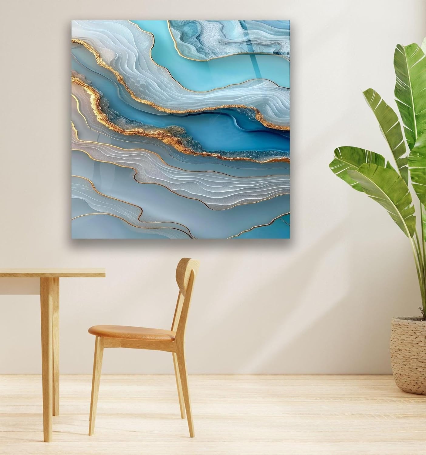 My Photostation.com 24Wx30H'' Turquoise and Blue Alcohol ink Glass Wall Art Tempered Glass Printing Wall Decor Large Wall Art Wall Hangings