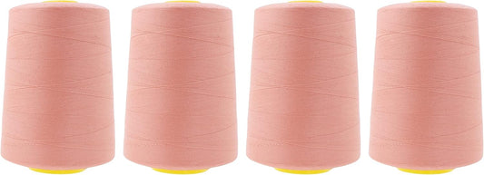 Mandala Crafts 4 Pack of Serger Threads Cones Spools - 20S/2 24000 Yards Polyester Blush Threads for Sergers Machine and Overlock Quilting Sewing Machine