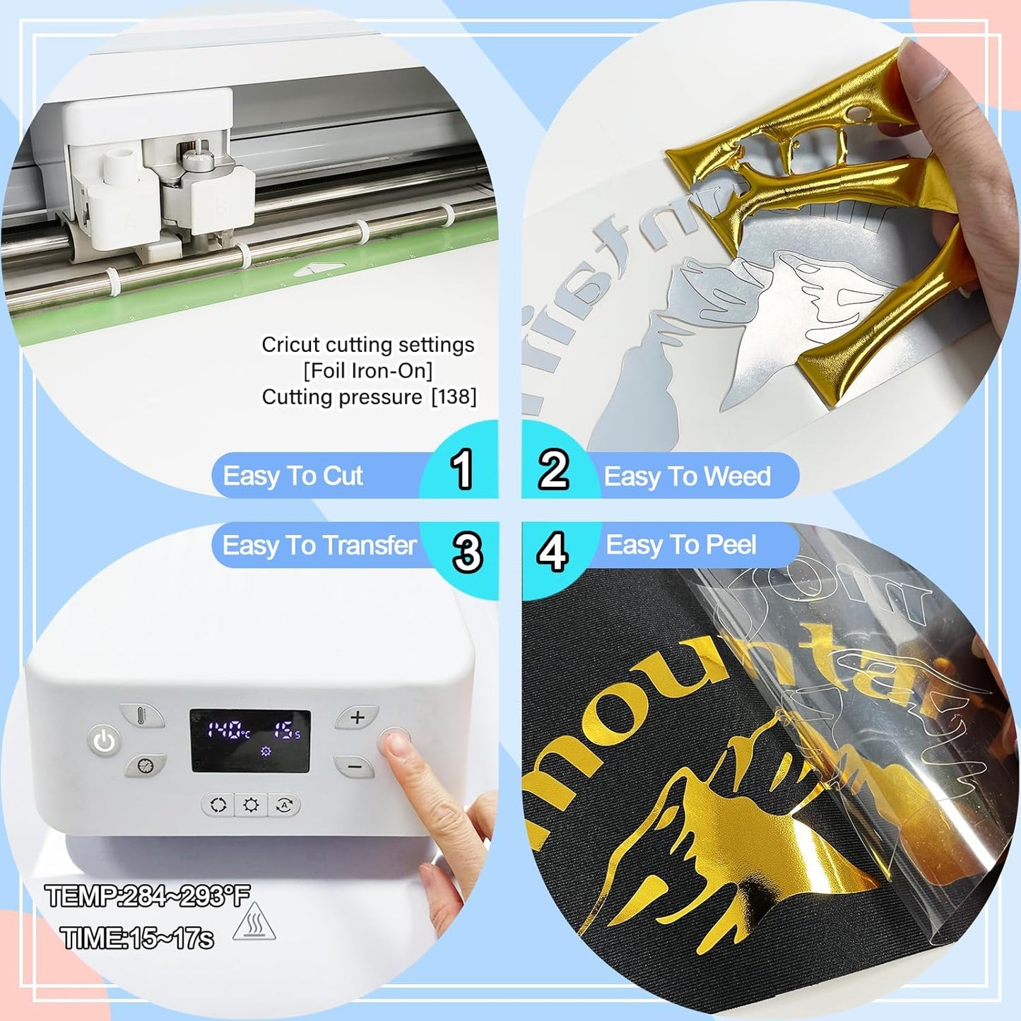 Sheet Metallic Foil Heat Transfer Vinyl 12Inch*6Ft Bundle Chrome HTV Pack inVibrant Colors for Stunning T-Shirt Designs! Perfect for DIY Heat Transfer Vinyl 12Inch*6Ft