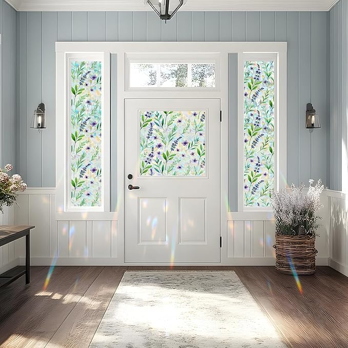 Window Privacy Film Home Room Bathroom Spring Decor Car Decorations One Way Privacy Window Clings Decals Tint Door Cover Rainbow Renter Friendly Stickers Static Cling Stained Glass Windows