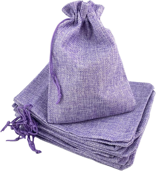 Palmhomee Pack of 25 Burlap Gift Bags with Drawstring Linen Jewelry Pouches Wedding Hessian Jute Bags for Birthday Jewelry and Treat Pouches Party Wedding Favors Gift Art and DIY Craft   (5x7 Inch, Lavender)