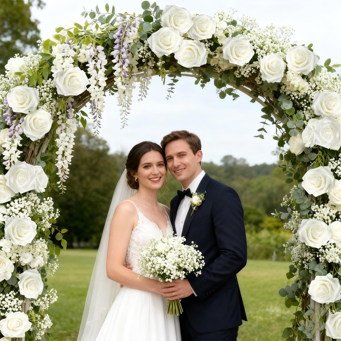 Artificial Flowers Foam Fake Roses 25pcs White Roses with Stems for Home Decor DIY Wedding Bouquets Party Bridal Shower Centerpieces Faux Flower Arrangements Tables Decorations