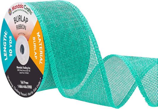 Mandala Crafts Turquoise Burlap Ribbon 2 Inches Wide Jute Ribbons for Crafts - 20 Yds Roll Rustic Burlap Wrap Trim Ribbons for Wreaths Bows Wedding Party Decoration