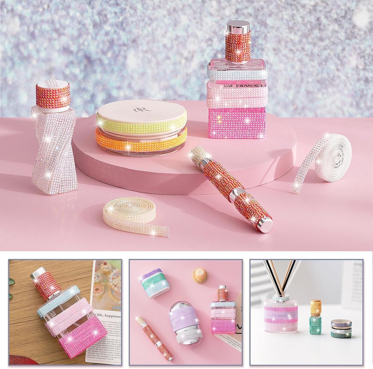 Rhinestone Ribbon Self Adhesive, 10-Rolls Bedazzling Strips, 10-Yard Rhinestone Strips for DIY Craft, Rhinestones for Crafting, 10 Colors