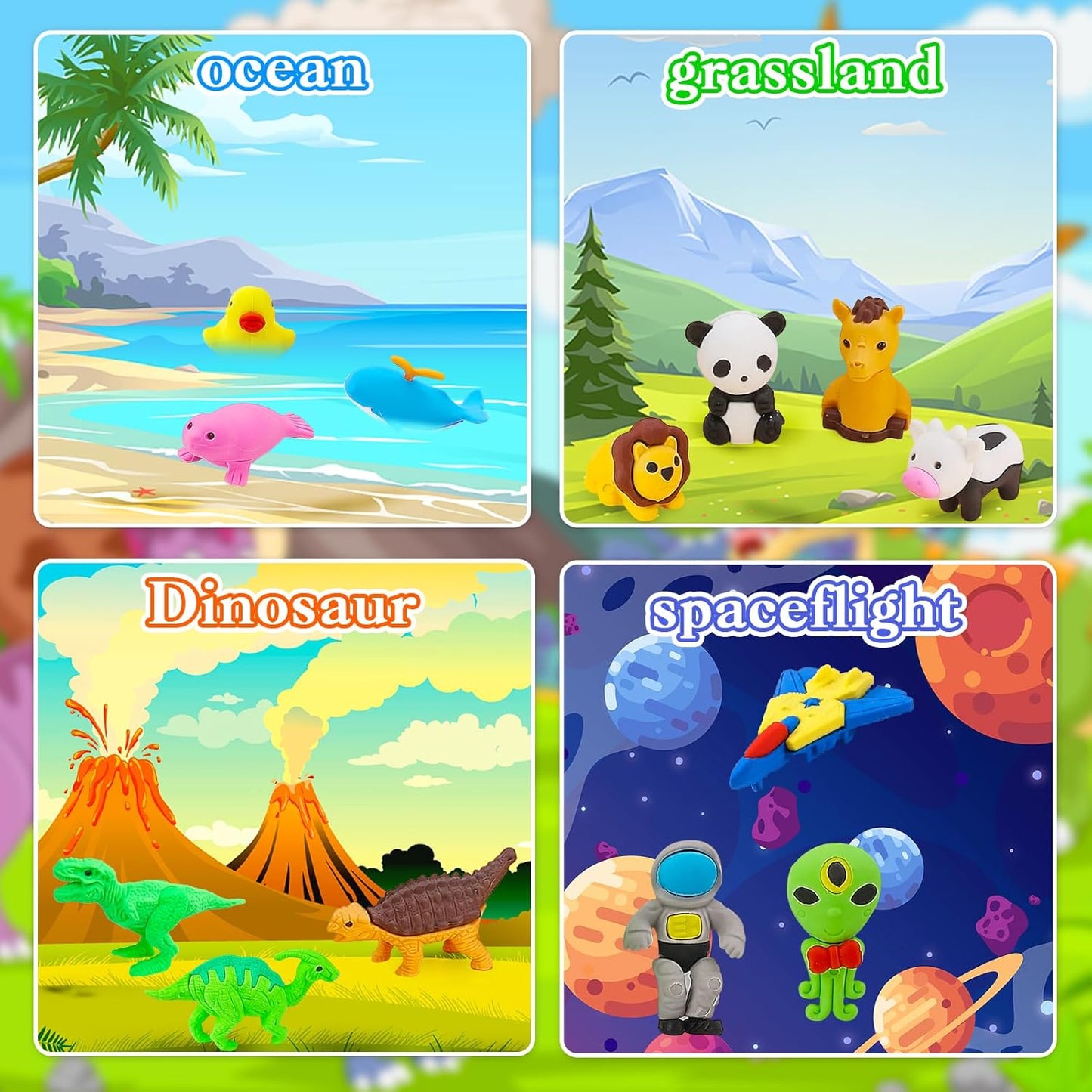 130Pcs Animal Erasers Kids Desk Pets Pencil Erasers 3D Puzzle Bulk Mini Animal Food Eraser Toys Fun Cute Eraser for Classroom Rewards, Game Prizes, Treasure Box, Easter Egg Fillers