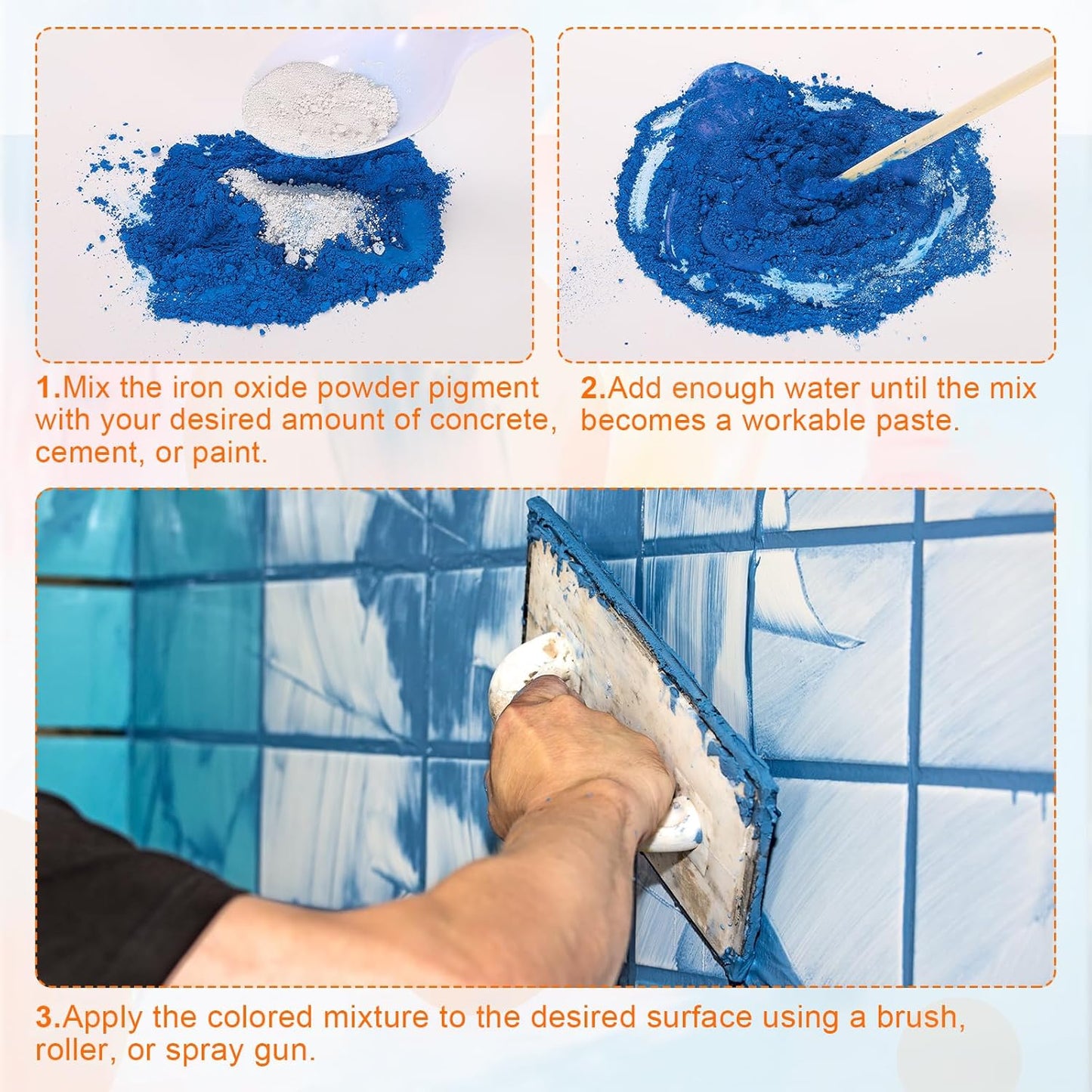 HARFINGTON Iron Oxide Powder Concrete Pigment 500 Mesh 3.5oz (100g) Iron Oxide Grout Pigment for Pastel Tile Paint Concrete Cement, Sky Blue